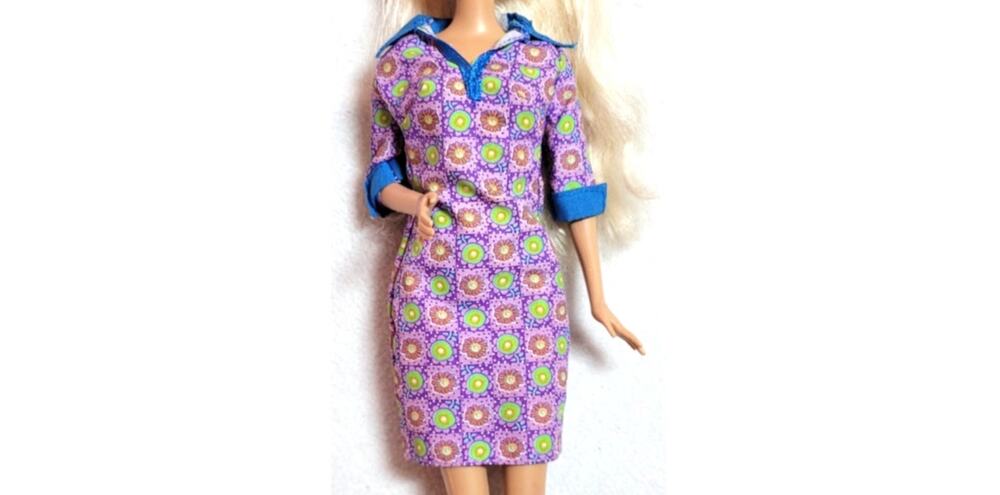 Authentic Mattel Barbie Doll Size Dress 1:6 Scale Purple Floral Mod Outfit Only